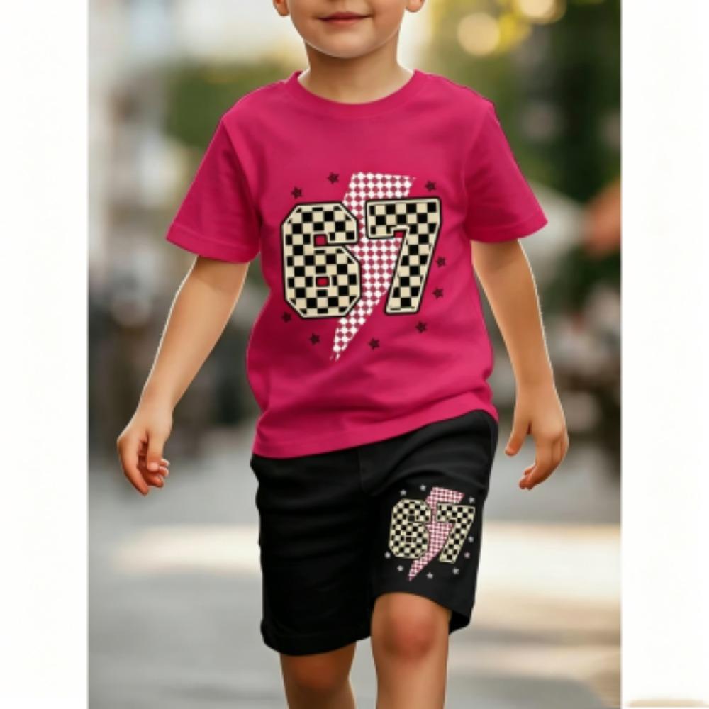 Funny 67 Printed 11 Colors Kids T-shirt and Shorts 2 Piece Set Summer Home Outdoor Casual Outfit for Boy and Girl's T-shirt Sports Set