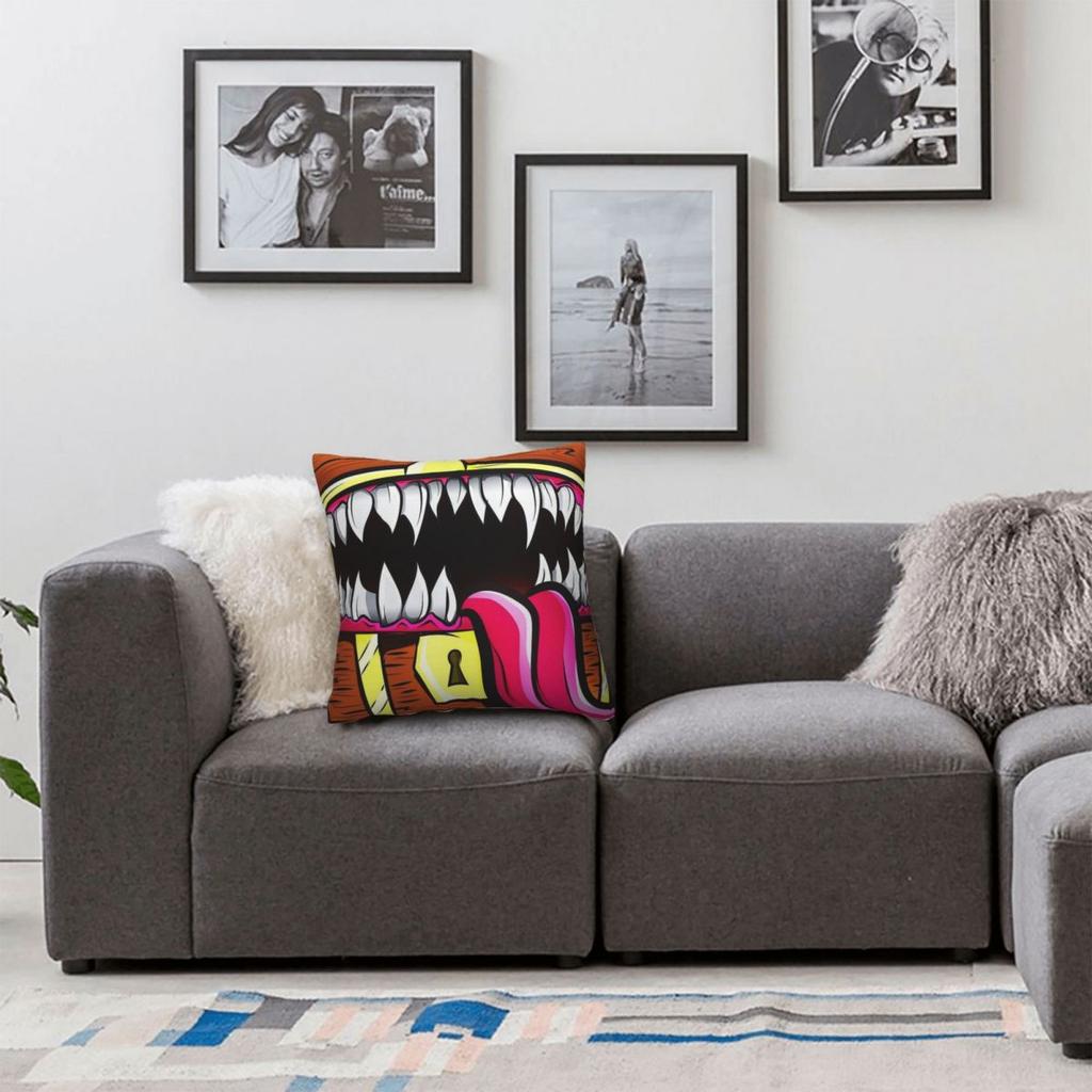 Mimic Chest Monster Loot Square Pillowcase Polyester Linen Velvet Creative Zip Decorative Home Cushion Case 45X45