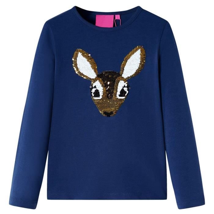 Children's Long-sleeved T-shirt with Glittery Deer, 2 Colors and 5 Sizes Available