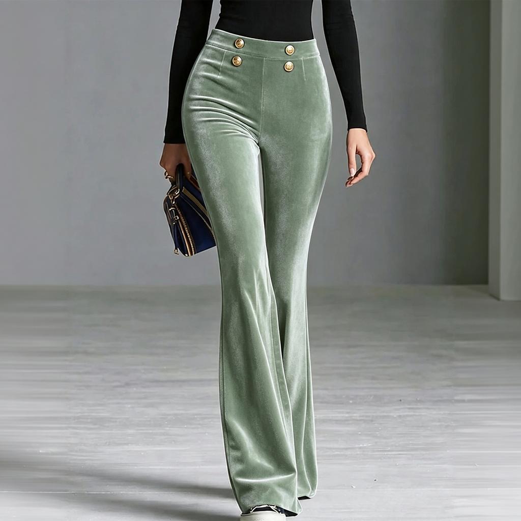 Women's Stylish High Waist Slim Fit Flared Casual Pants in Colors