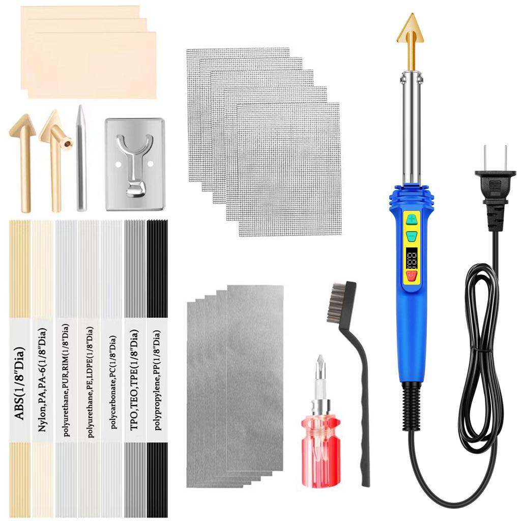 Plastic Welding Kit, 100W LED Digital Adjustable Temperature Plastic Repair Kit for Car Bumper