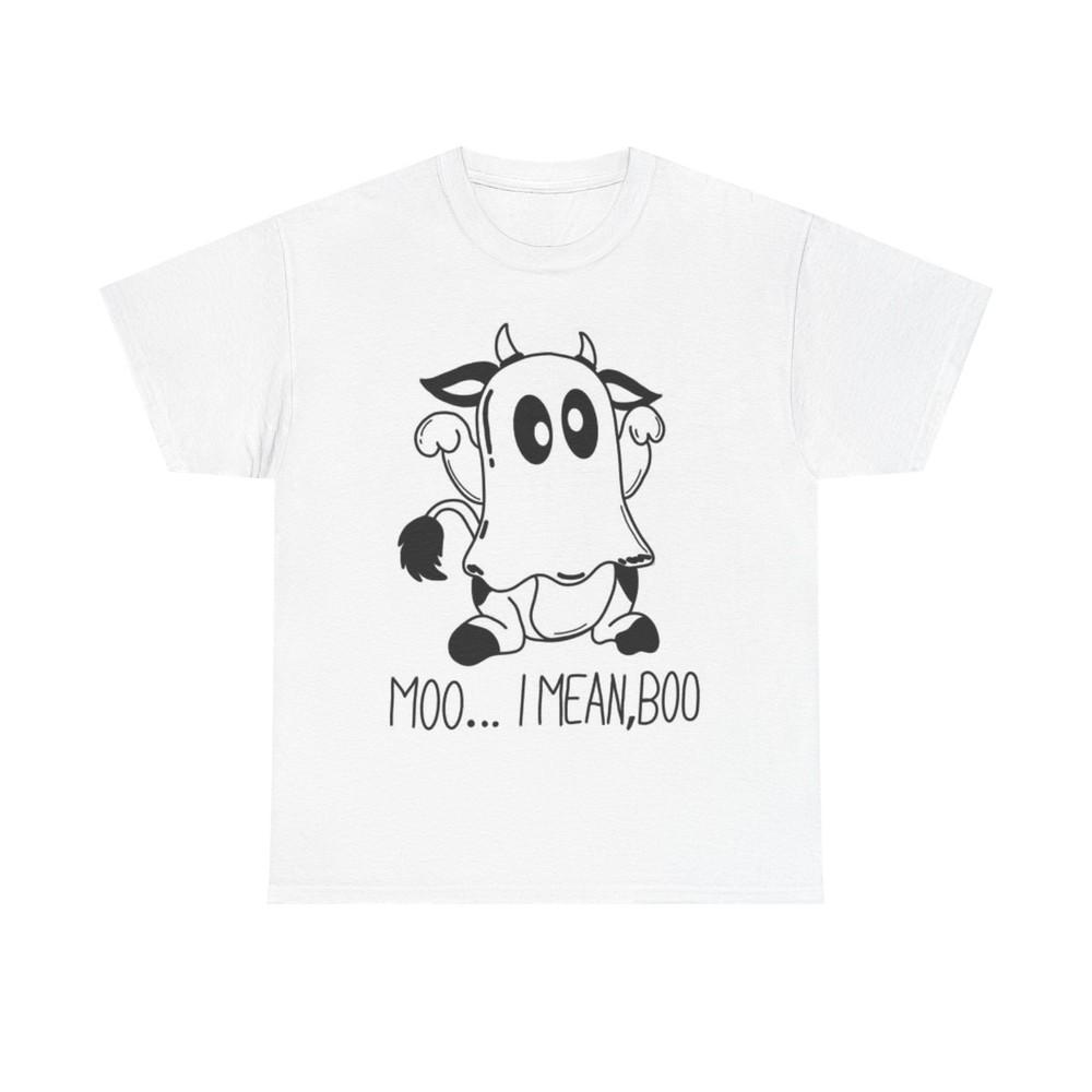 Moo I Mean Boo Funny Cow Shirt Ghost Cute Unisex Heavy Cotton Tee XL