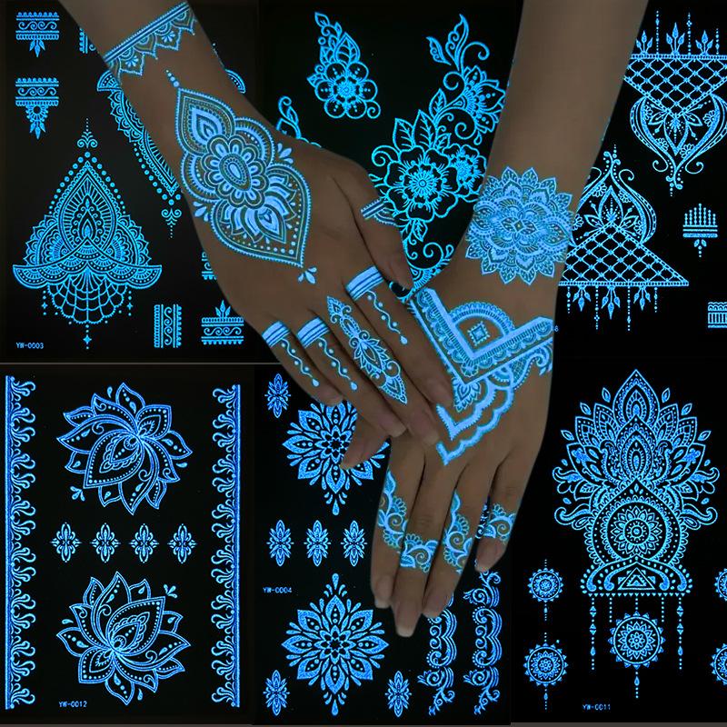 Luminous Tattoo Sticker Indian Lace Tattoo Sticker Hollowed Out Hand Henna Tattoo