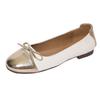 Fashion Round Toe Shallow Mouth Spliced Bow Slip-on Soft Non-Slip Wear-Resistant Square Heel Single Shoes