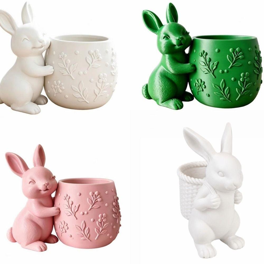 Cute 3d Printed Rabbit Flower Pot Embossed Floral Design Home Decor Mini Flowerpot Desk Ornaments Succulents Planter Home Decor