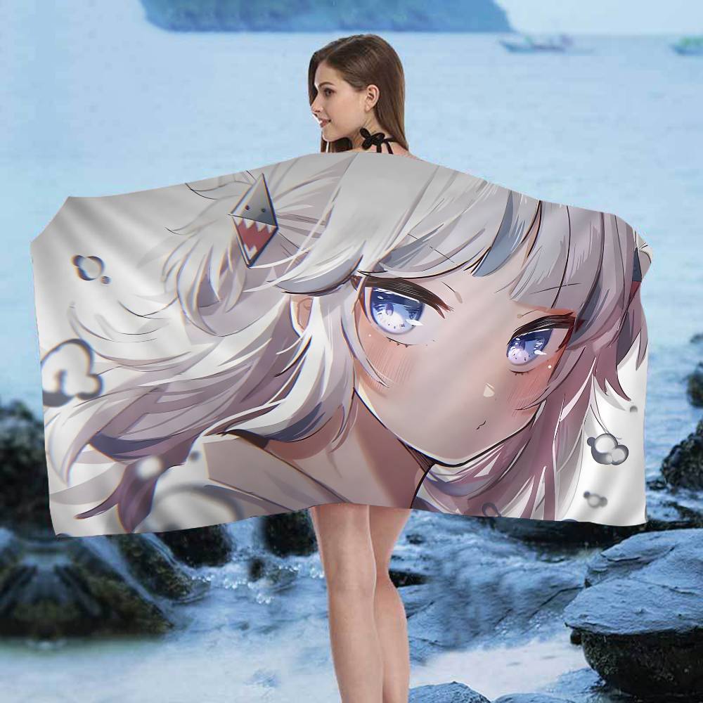 Cute Virtual G-Gawr Gura Microfiber Printed Beach Towel Mountain Climbing Yoga Beach Swimming Running Absorbent Soft Towel