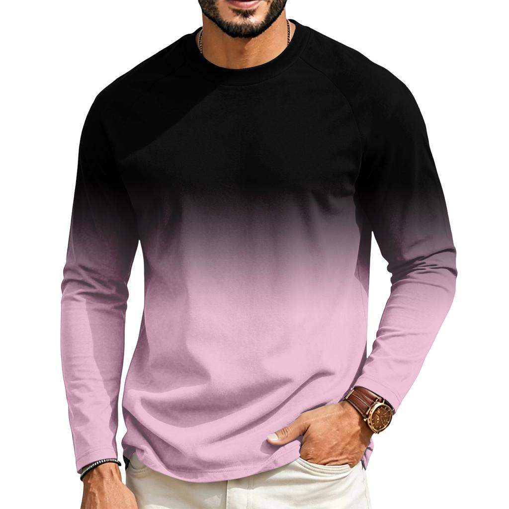 Men's Raglan Long Sleeve T-Shirt Neck Casual Top for Everyday Wear