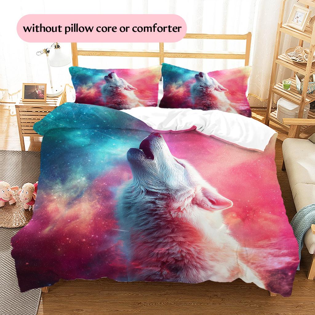 Colorful wolf  Pattern Bedding Quilt Set Quilt Cover Pillowcase Home Decoration  Gift (1 * duvet cover + 2 * pillowcase, without core)