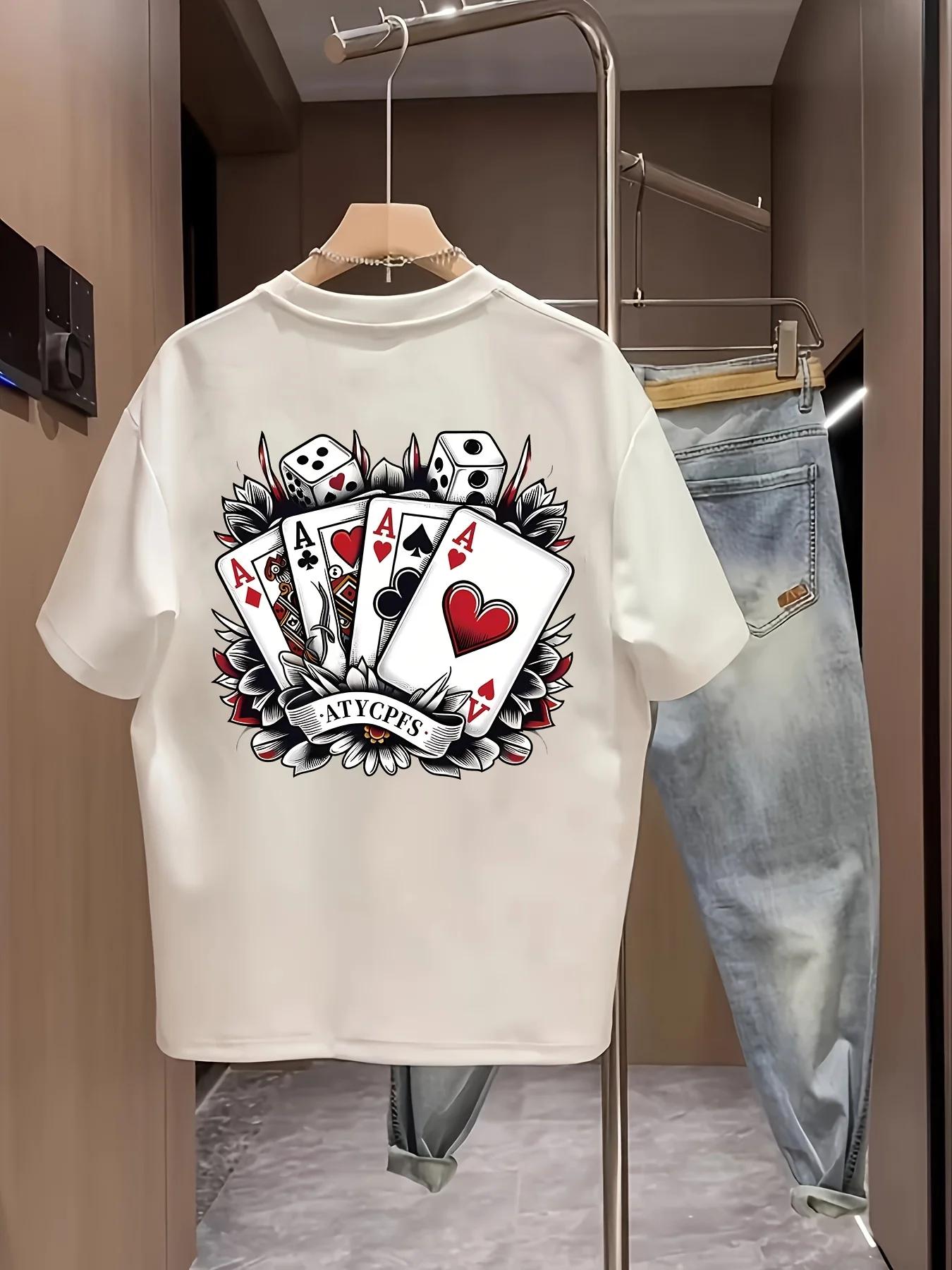 Trendy Unisexs Gothic Poker Tshirt With Four Aces And Dice Designs Cool And Casual Street Style Shortsleeved Top S