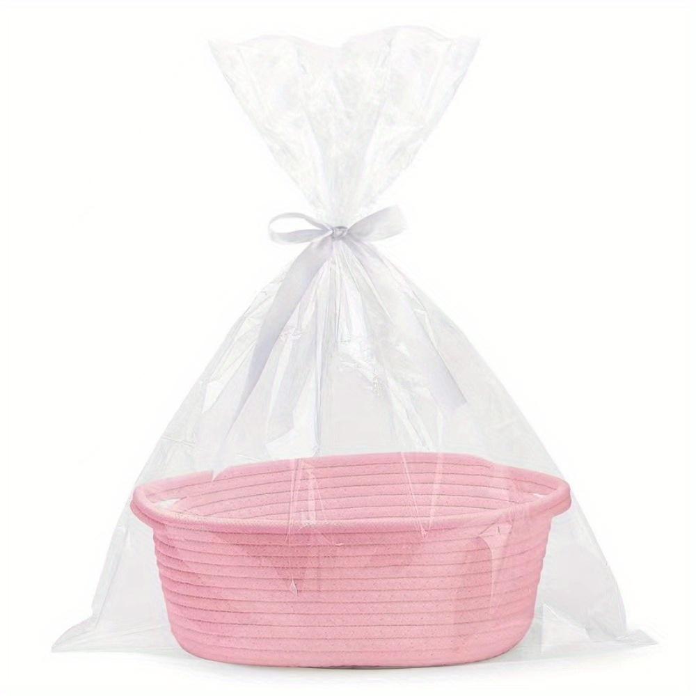 

1set Small Woven Basket with Gift Bags and Ribbons Durable Baskets Empty Small Rope Basket Toy Baskets with Handles Storage Basket Gift Baskets рожевий