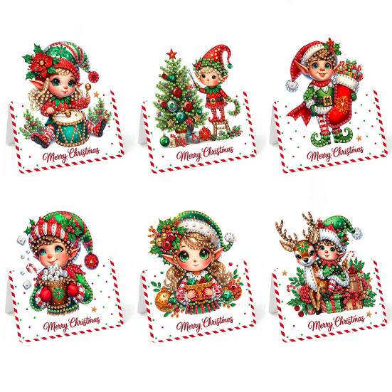 6 Pcs DIY Rhinestone Painting Birthday Gnome Greeting Card Kit 5D Rhinestone Art Birthday Cards for Adults Kids Anniversary Holiday Gifts