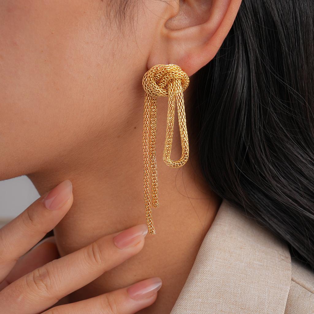 Metal chain knotted fringed earrings simple stud earrings niche earrings