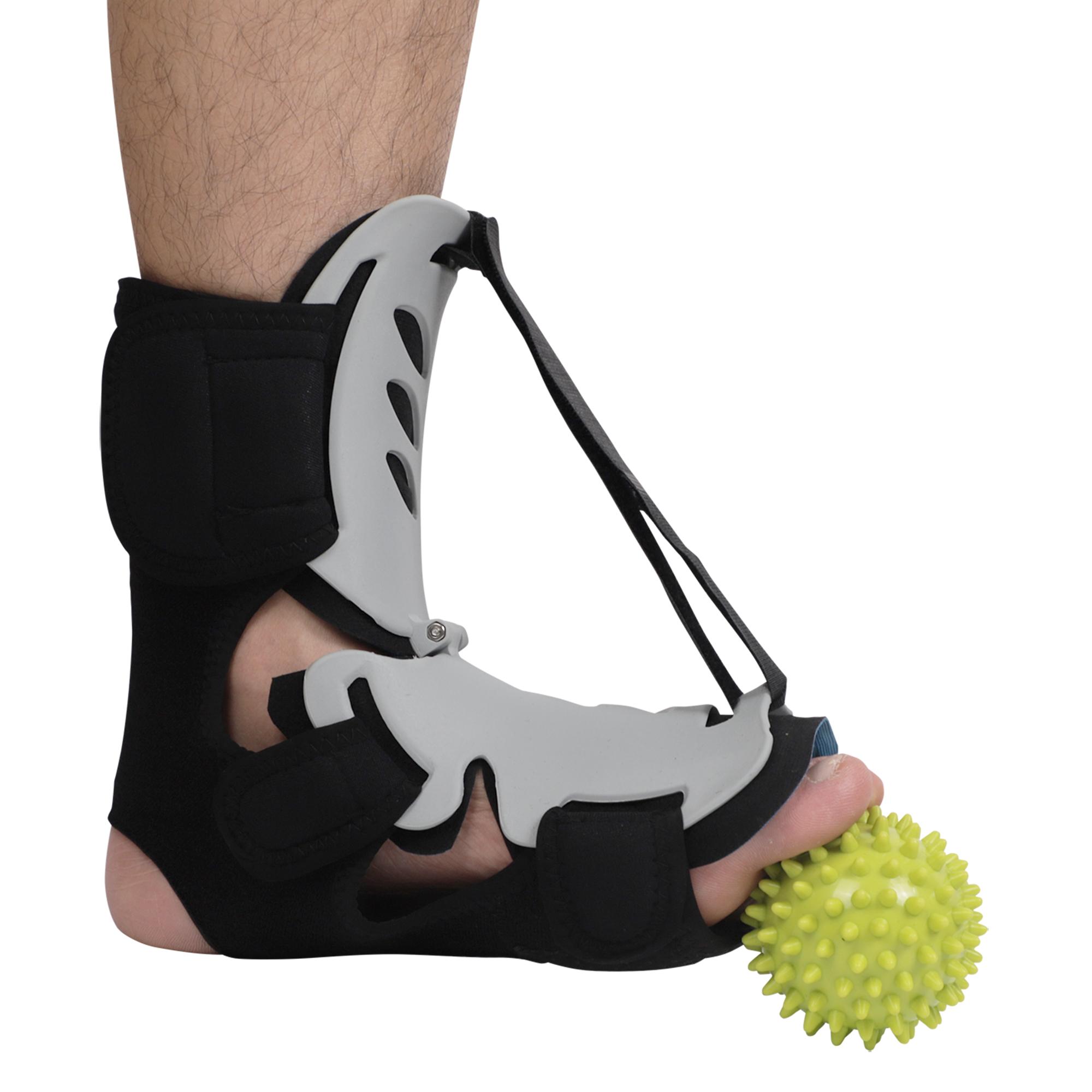 

Plantar Fasciitis Night Splint with Hard Spiky Massage Ball for Foot Pain Relief by Achilles Tendonitis, Foot Drop - Women & Men L-XL
