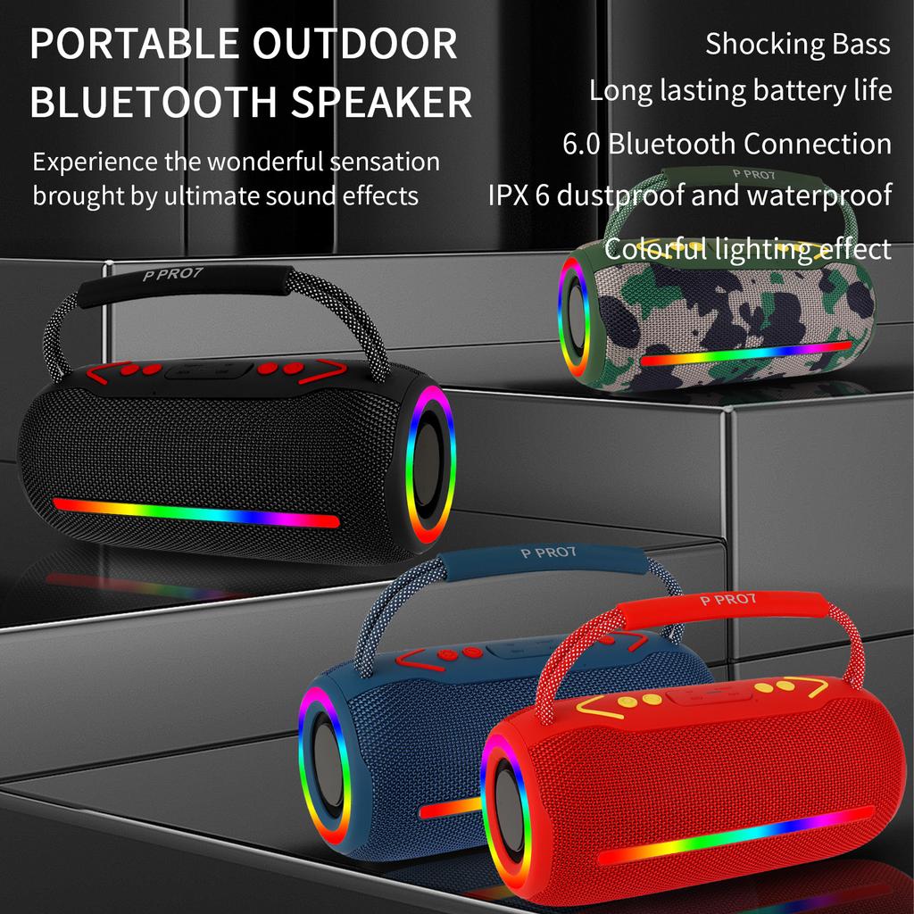 TWS 20W Shock Bass Cool Light Effect Portable Bluetooth Speaker Stereo Sound Wireless Subwoofer Boombox Home Karaoke Waterproof