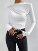 2024 High Neck Solid Color Slim-Fit Women's Long Sleeve Ruched T-Shirt