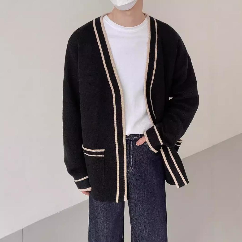 Cardigan sweater men's spring and autumn new V-neck knitted sweater Korean version loose lazy casual trendy thread coat men