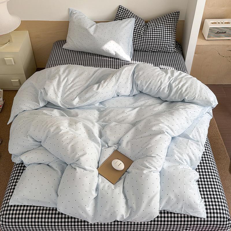 Spring And Summer Washed Cotton Contrast Color Bed Floating In Iceland Simple Style Four-piece Cotton Bed Sheet Quilt Cover
