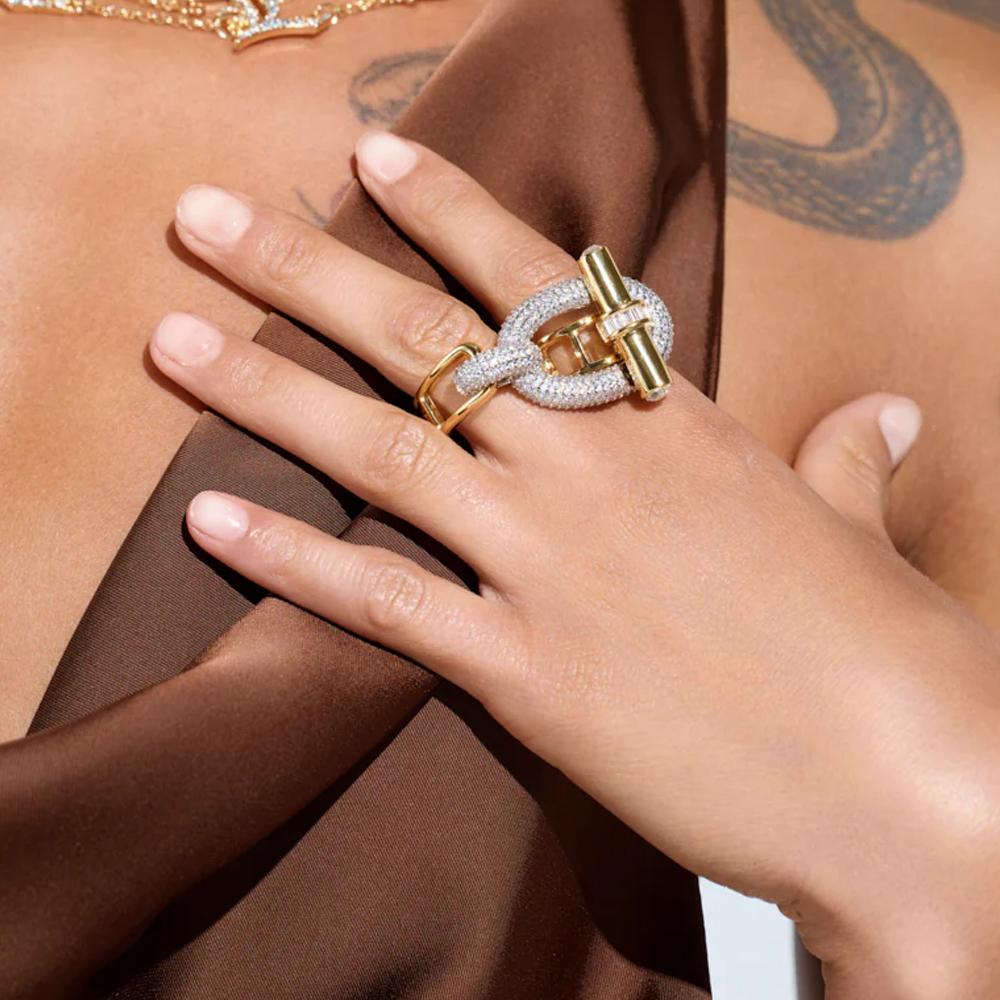 

Fashion Zircon OT Buckle Ring Women Hand Accessories Wholesale Nightclub Punk Geometric Metal Finger Rings Party Zircon Gift мідний