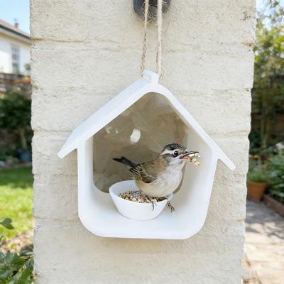 Rainproof Bird Feeder House Shape Hanging Bird Feeder Weatherproof Outdoor Bird Feeder for Patio Deck Terrace Garden Backyard