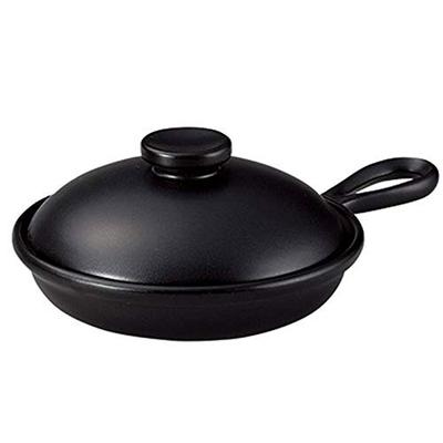 Egg Frying Pan with Lid, Ceramic, Black, Microwave, Oven, and Direct Heat Safe, Made In Japan.