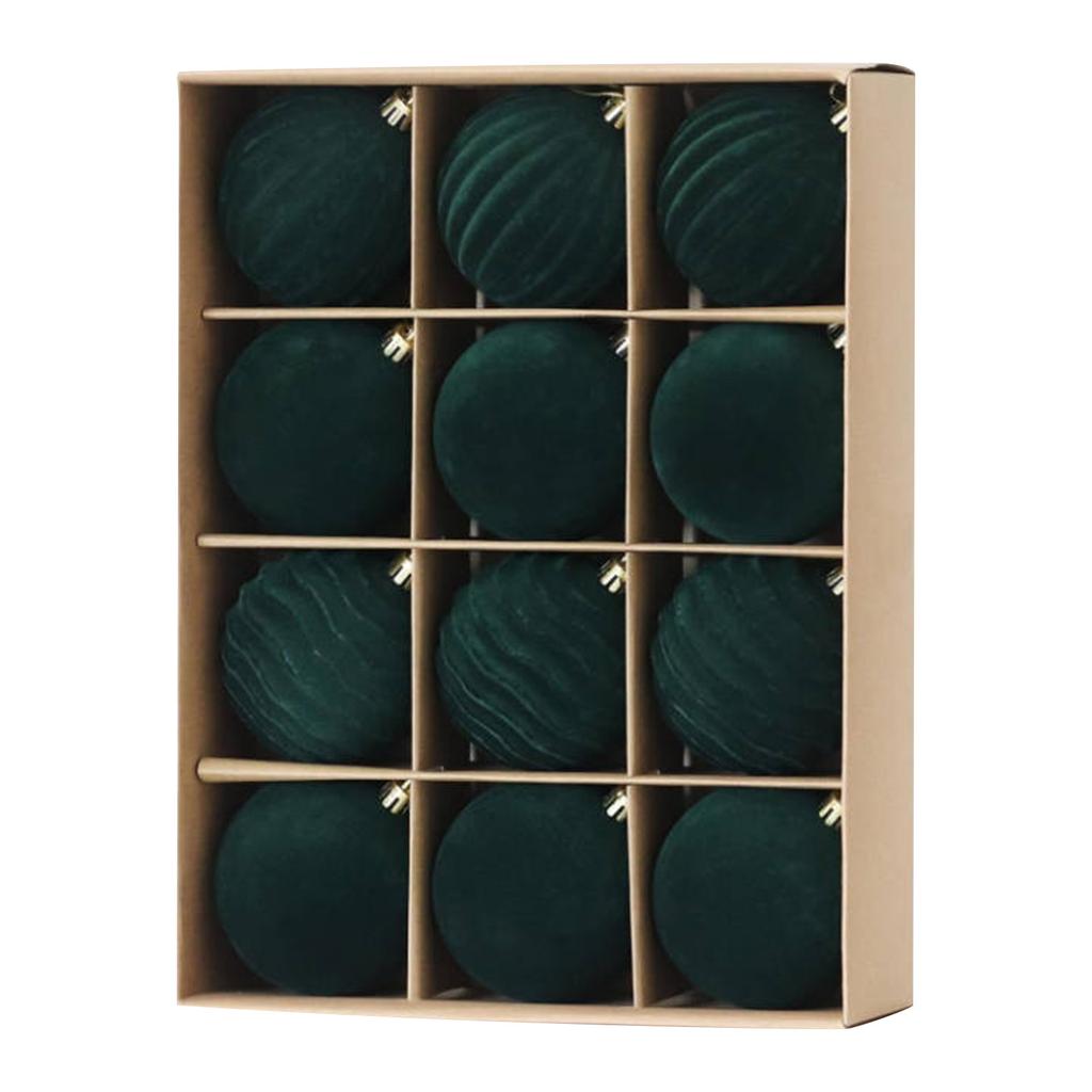 Flocked Velvet Christmas Ball 12pcs Set Christmas Tree Hanging Ornament Festive Decor Accessory Holiday Christmas Party Decor