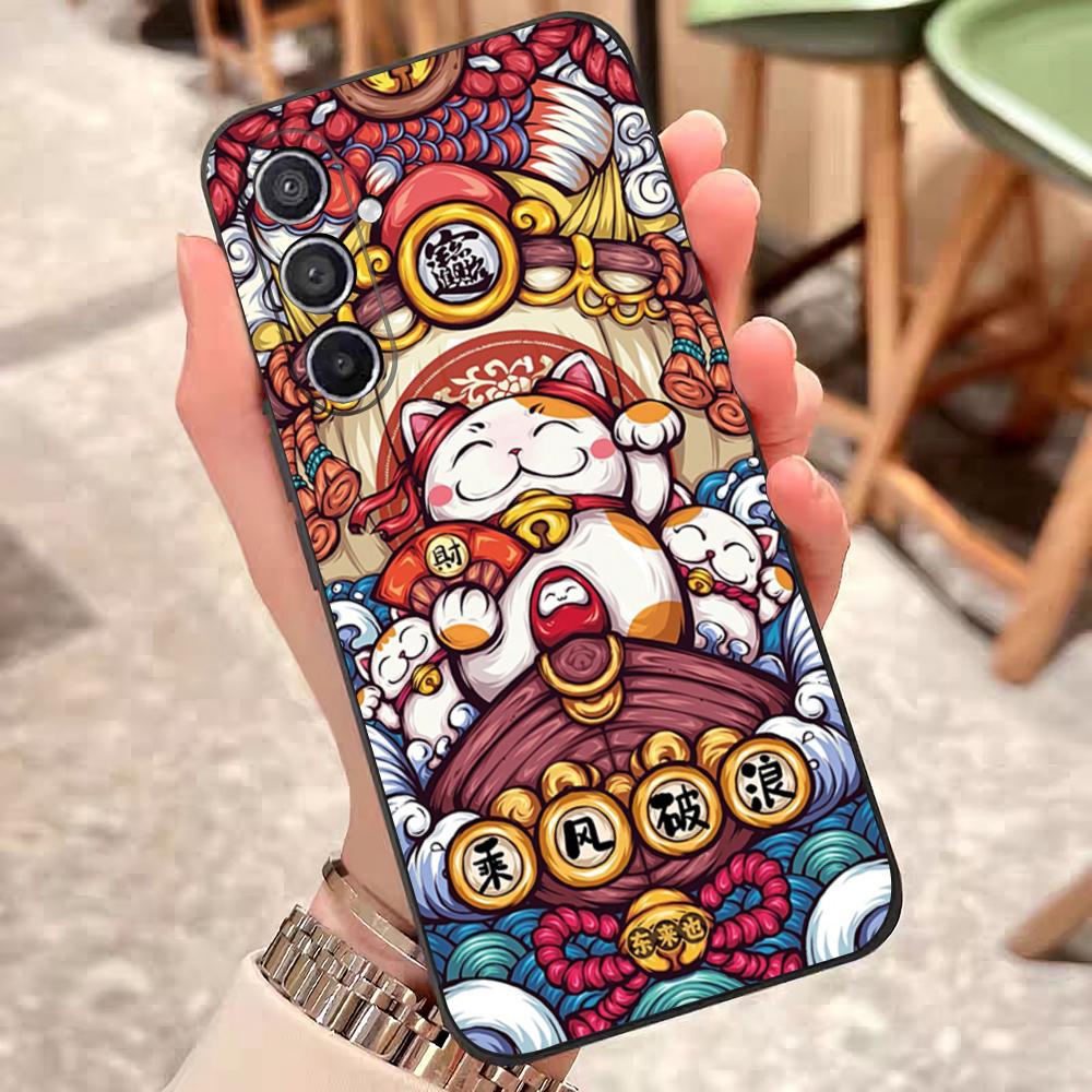 Lucky Money Cat Phone Case For Samsung S25 Edge 24 23 22 21 20 Ultra Plus Fe Galaxy A54 53 34 25 16 Silicon Cover
