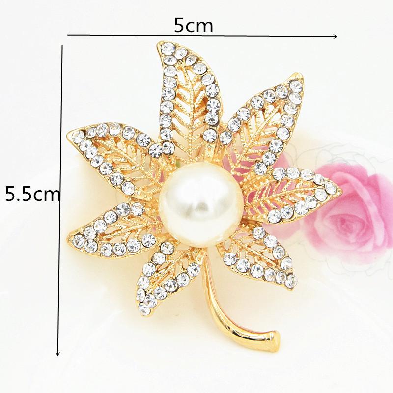 Exquisite Rhinestone Pearl Leaf Brooch for Women - Elegant Accessory for Shirts and Dresses