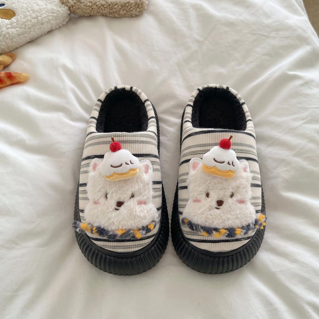West Highland Puppy Couple Cotton Slippers Women's Autumn and Winter Dormitory Home Cute Fleece Warm Slippers