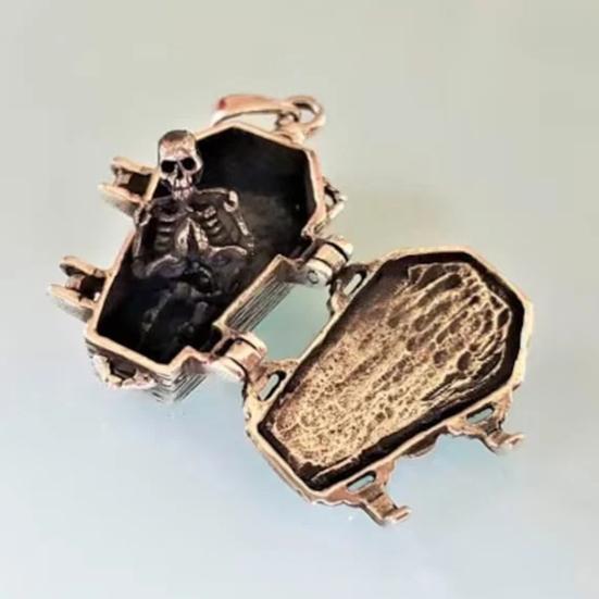 Skeleton Pendant Necklace Gothic Necklace with Skeleton in Casket Pendant