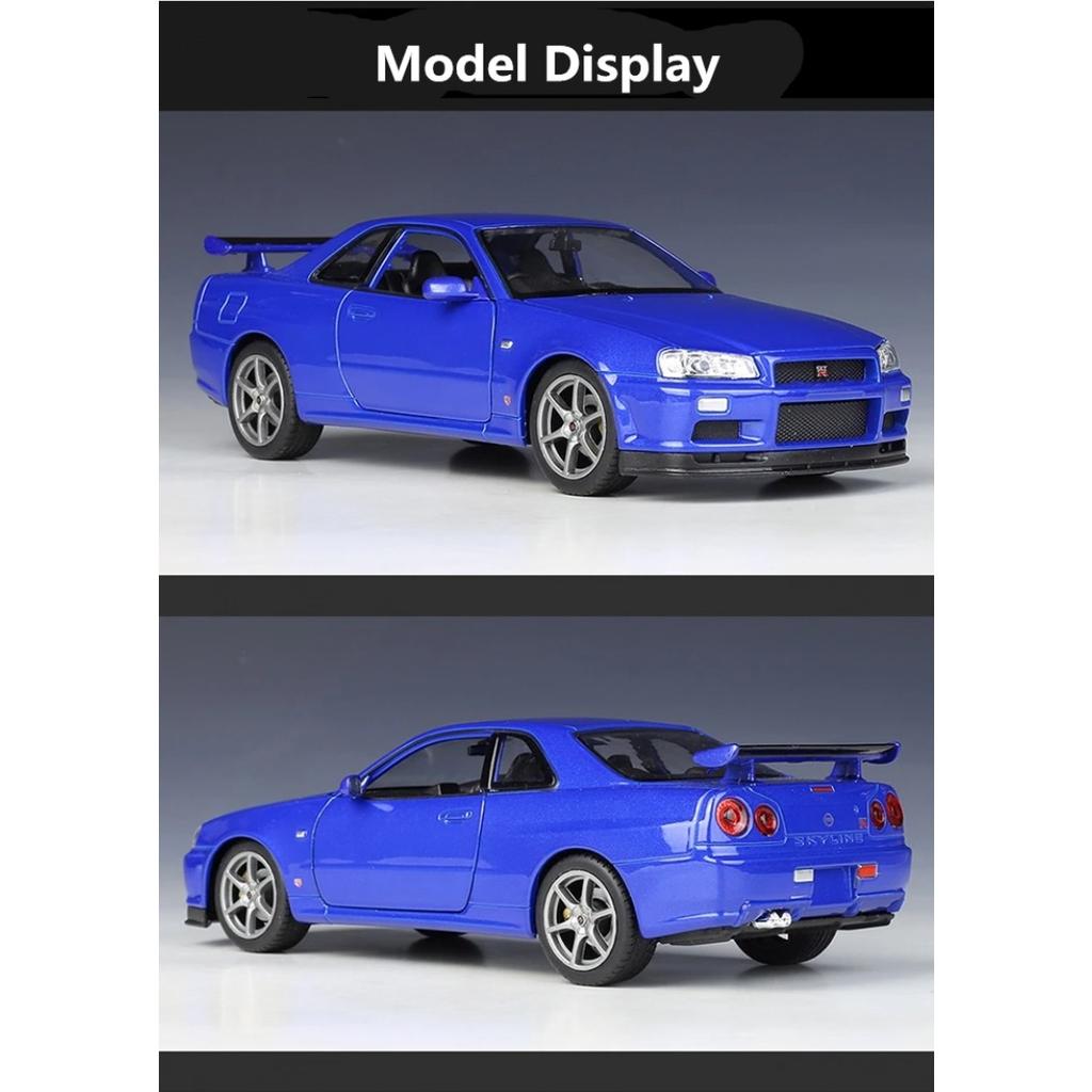 WELLY 1/24 Nissan Skyline GT-R R34 Alloy Scale Model Car Model Diecast Metal Static Collection Children Toy Car Vehicles Gifts