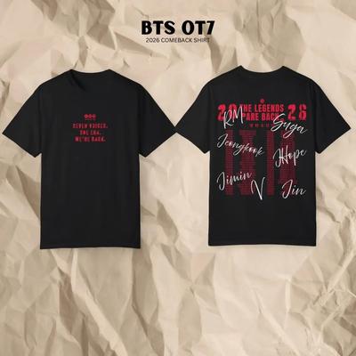 Kpop BTS OT7 2026 Comeback Crew Neck T-Shirt Men Women Casual Short Sleeve Tee with Seven Members Signatures Print Korean Gift