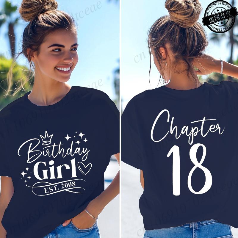Ragazza del Compleanno Nata nel 2008 Magliette da Donna Regali Divertenti per Ragazze T-shirt Capitolo 18 Ragazza del 18° Compleanno Top Grafici Abbigliamento Femminile