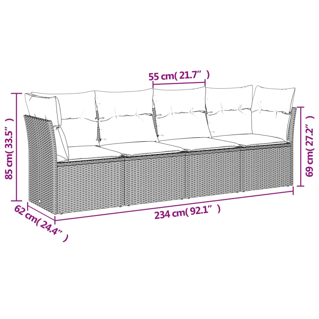 Vidaxl 4-Cz. Garden Lounge Set, Cushions, Grey, Rattan PE