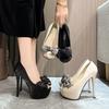 Fashion 2025 Women 14/10.5CM High Heeled Sandal Peep Toe Pumps Lady Extreme Heels Flock Red Bottom Outside Bowknot Shoes Summer Zapatos