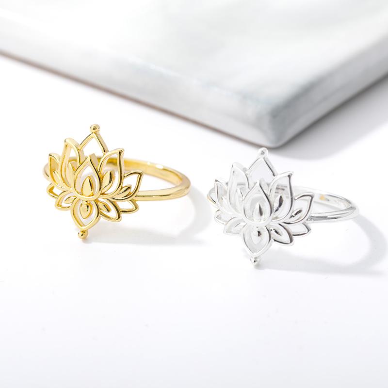 Vintage Lotus Rings for Women Teens Stainless Steel Wedding Ring Gothic Aesthetic copper Color Rings Zircon Gift bague femme