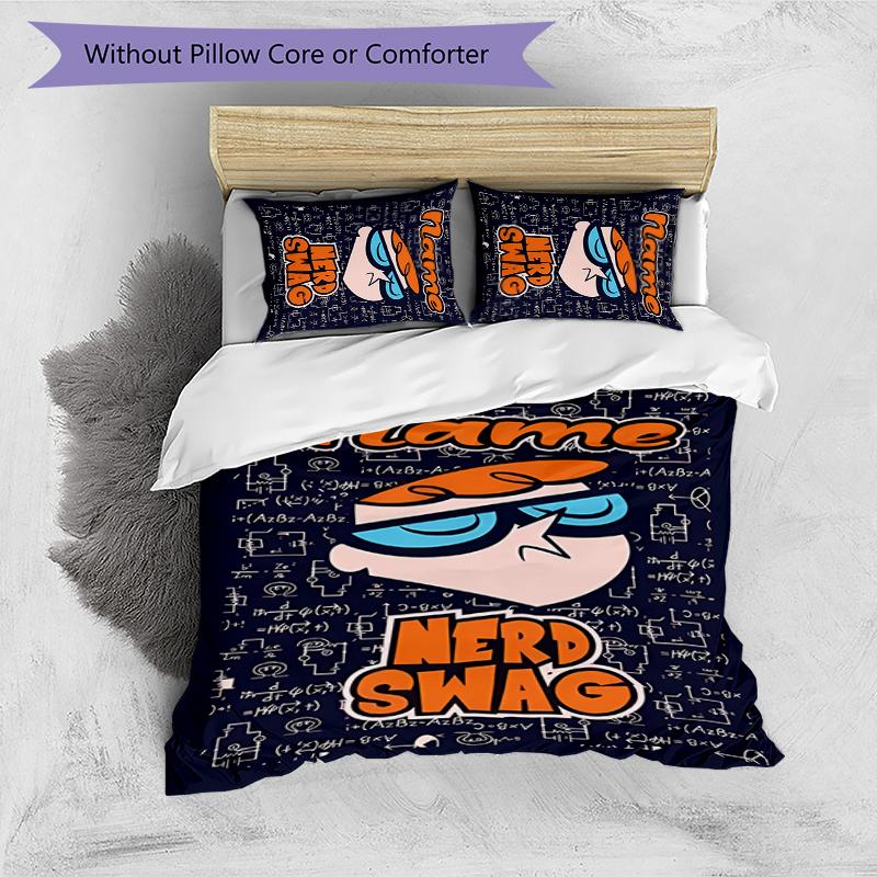 3pcs Custom Name Dexter's Laboratory Bedding Set Duvet Cover Closure Includes 1 Duvet Cover & 2 Pillowcases for All Seasons Bedroom Decor