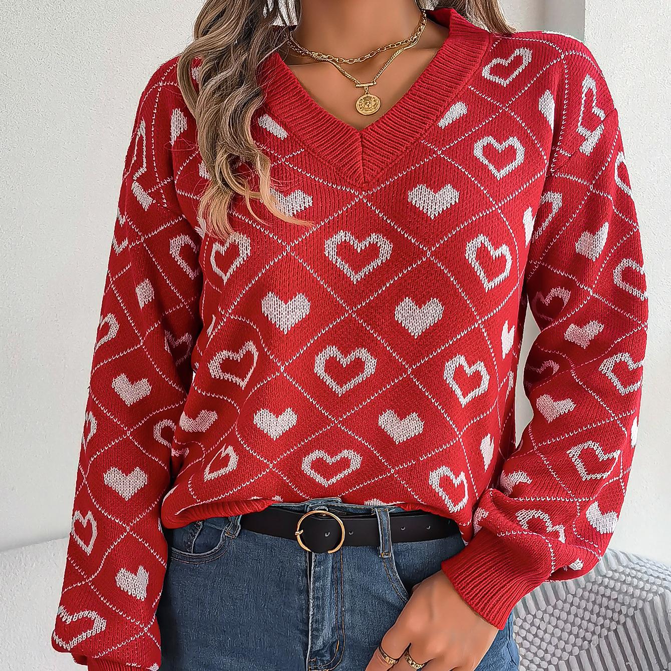 BITCED Осенне-зимний свитер Sweet Clash of Colors Love с рукавами-фонариками для женщин S красный