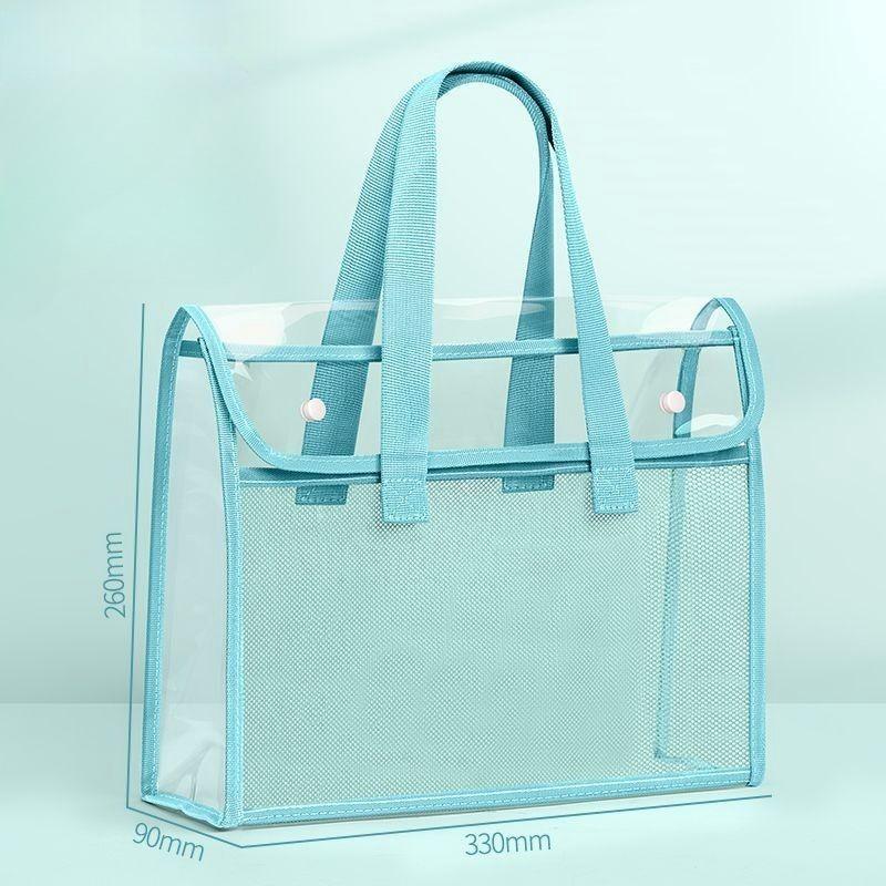 1/2/3PCS Waterproof Clear PVC Tote Bag Mesh Handbag Multi-function Exam Storage Bag Office Document Bag Daily Shopping Cosmetic Bags