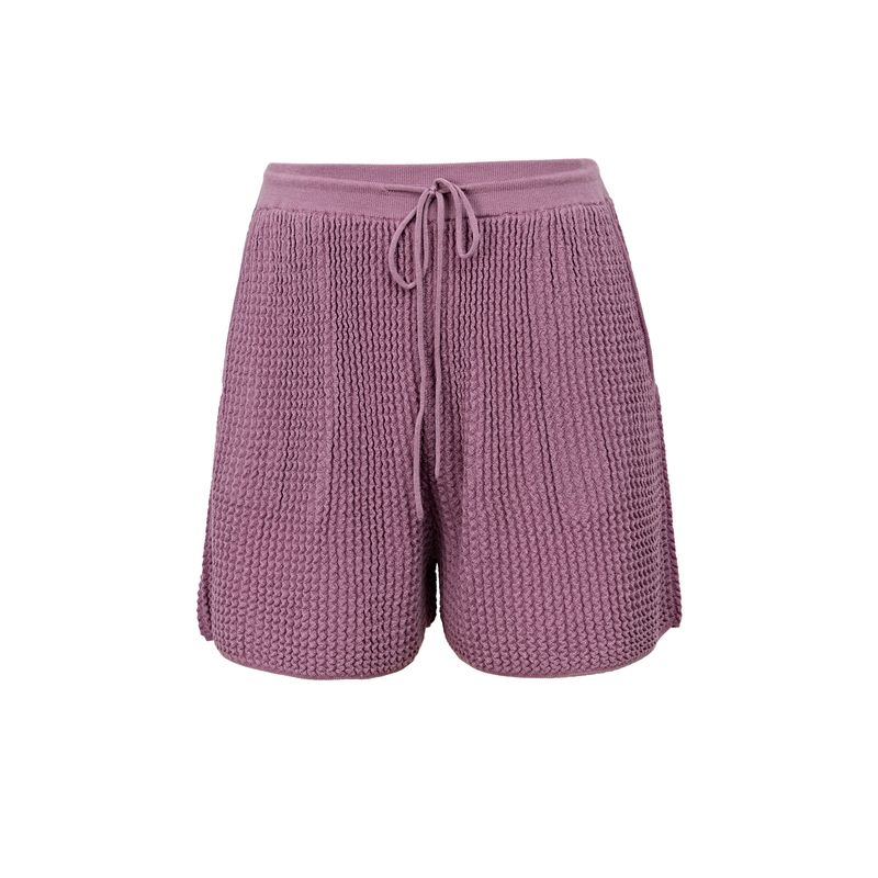 

Blacknini Waffle Grid German Worsted Yangtze Yarn 16 Micron Fine Wool Knit cardigan/Gaucho Shorts-purple XL