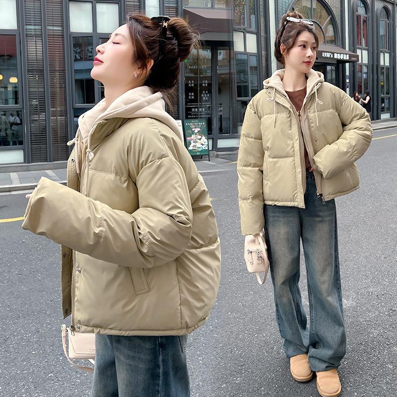 Women S Short Hooded Cotton Padded Coat Fake Two Piece Casual Jacket