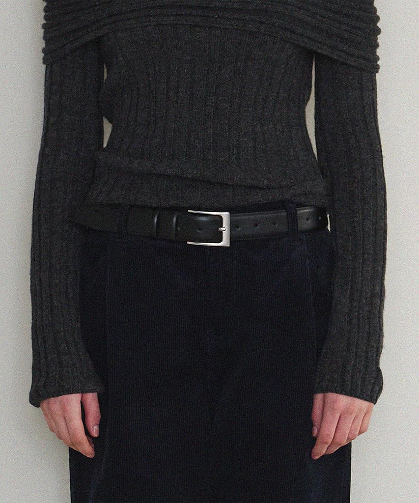 Hauseuobeupondeu Wide Cow Leather Square Belt_Black