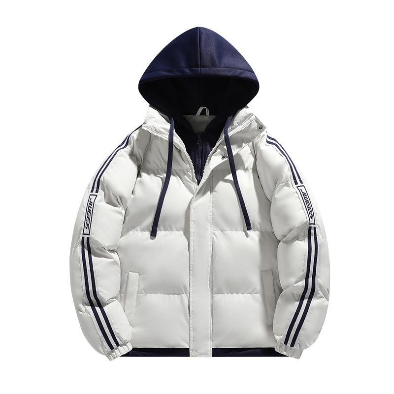 Winter Baumwollwattierte Herren Kapuzen-Fake-Zweiteiler Wattierte Brotmantel Jacke