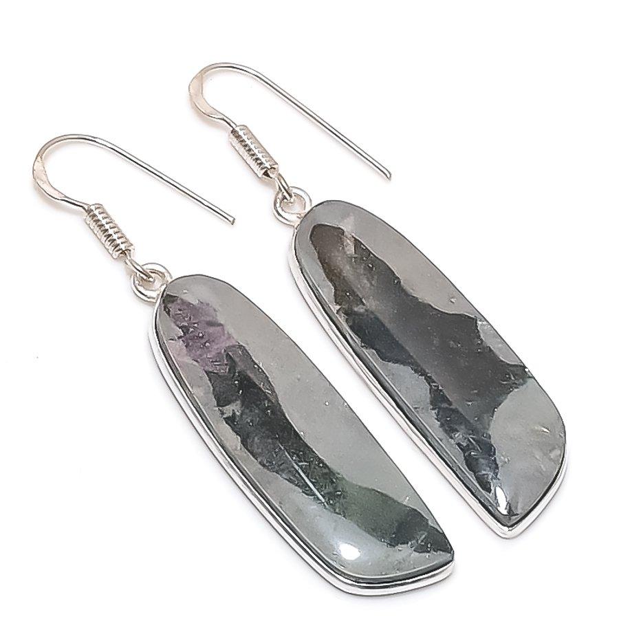 Natural Septerian Stone Gemstone 925 Sterling Silver Jewelry Earring 2.17" k8A00