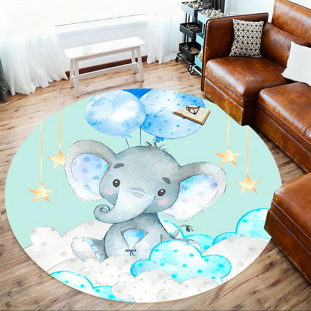 1pc Elephant Clouds Round Chair Mat Area Rug - Non-Slip, Floor Mat for Office, Bedroom, Home Decor Christmas Gift P0811183