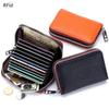 RFID Cowhide Leather Accordion Card Holder Wallet with Zipper for Men and Women