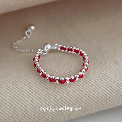 Cui Yan S925 Sterling Silver Korean Style Adjustable Woven Red String Ring for Women - Personalized Trendy Design