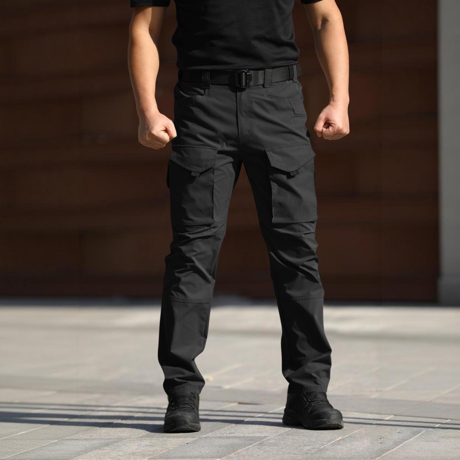 

Men s Drawstring Outdoor Multi Pocket Long Pants Hiking Straight Leg Cargo Pants XXXL чорний