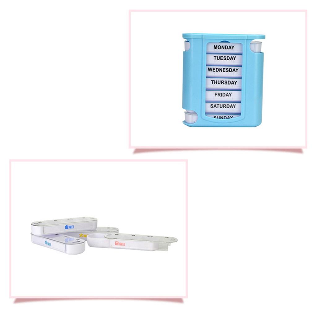7 Dager Medisin Pille Etui Bærbar Uavhengig Plast 7 Lag Skuff Medisinboks Blå Hvit