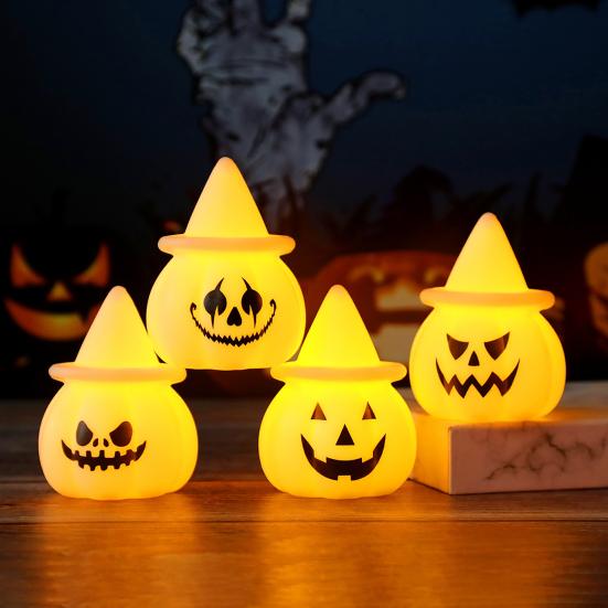 Halloween Pumpkin Night Light, LED Light-up Witch Hat Pumpkin, Spooky Cartoon Pumpkin Table Lamp for Holiday Party Decoration