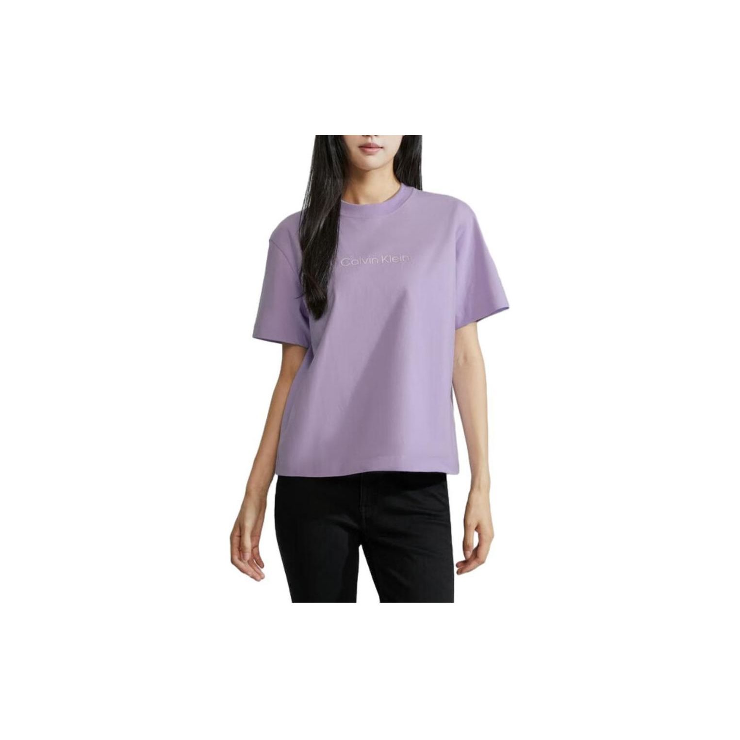 

Calvin Klein Solid Color Round Neck Simple Cotton Breathable Short Sleeve T-Shirt Women Tops Purple 40WH113-SPI S